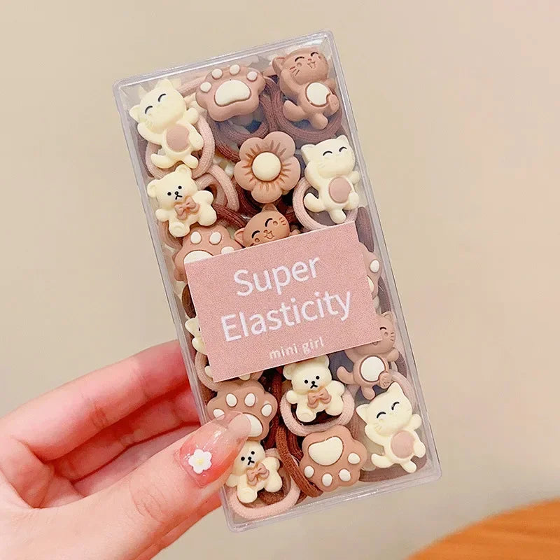 Coffee Color Children's Cute Cartoon Hair Rope Baby Thumb Loop Does Not Hurt Rubber Band Headwear Baby Tie Head  Small Pull.