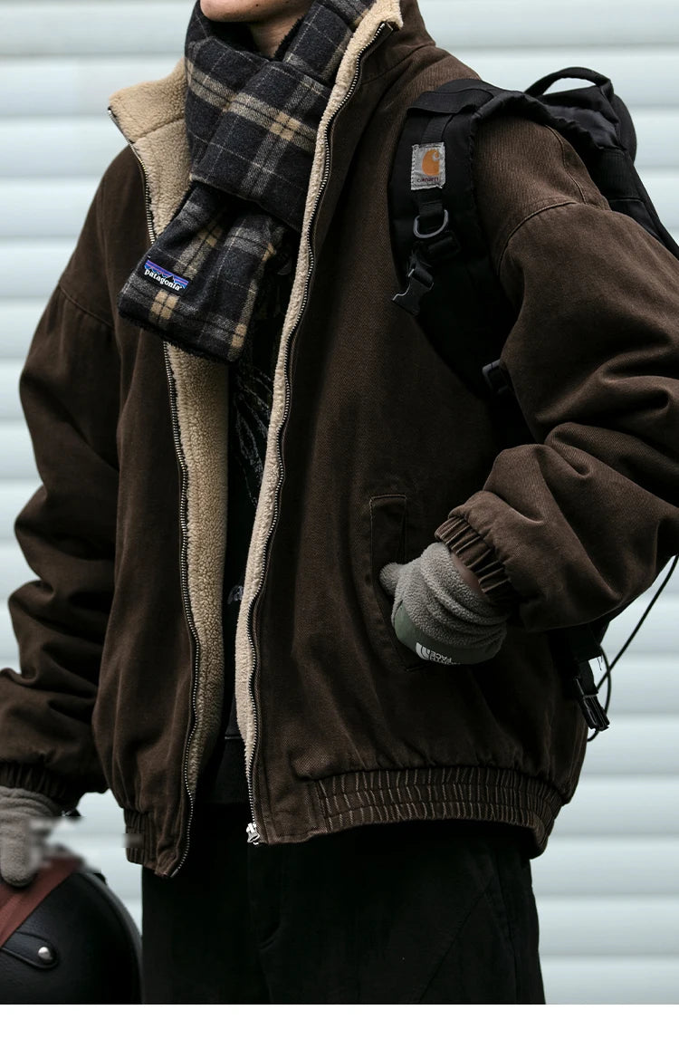 Japanese Vintage Polar Fleece Jacket Men Winter High Quality Thick Jacket Korean Streetwear Loose Couple Trendy Warm Coat Male.