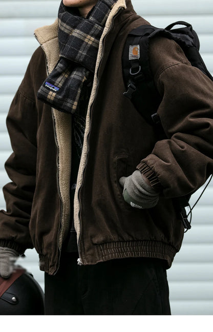 Japanese Vintage Polar Fleece Jacket Men Winter High Quality Thick Jacket Korean Streetwear Loose Couple Trendy Warm Coat Male.