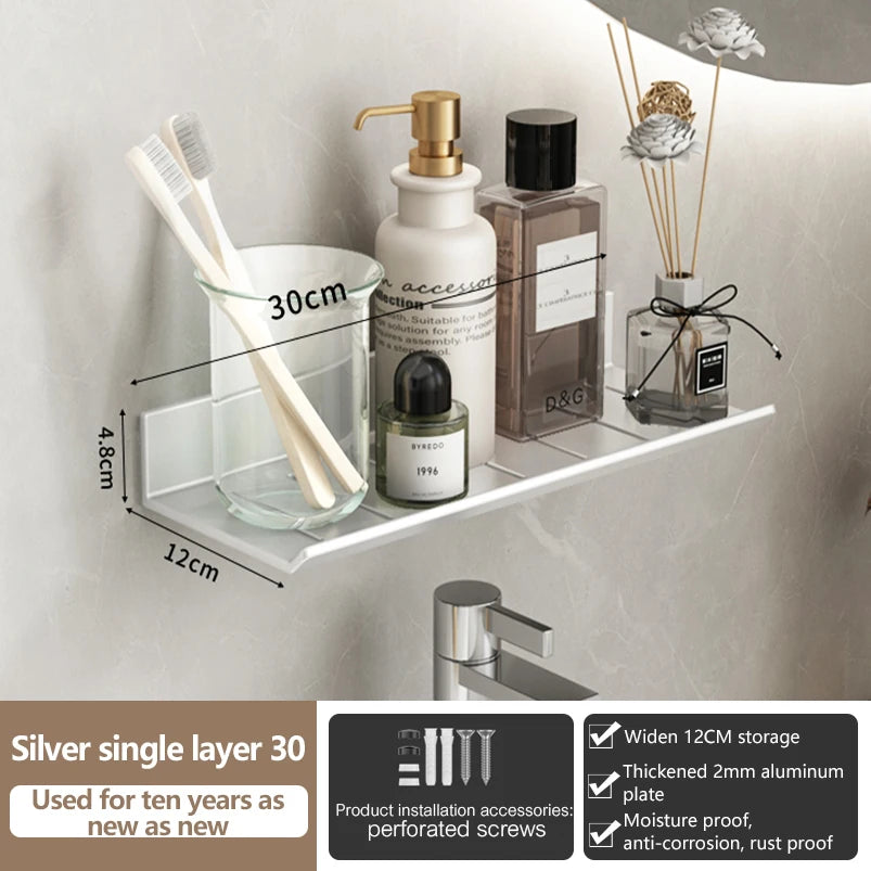 Badezimmerregal aus Aluminium, Badezimmerregal, WC-Lagerregal, WC- und Küchenregal, zum Aufhängen an der Wand, stanzfreies Regal