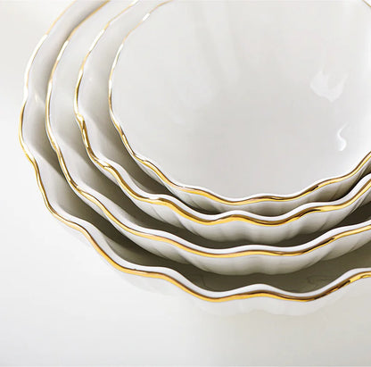 European high-end gold edged ceramic bowl, fruit salad bowl, household breakfast rice noodle bowl, hotel restaurant tableware.