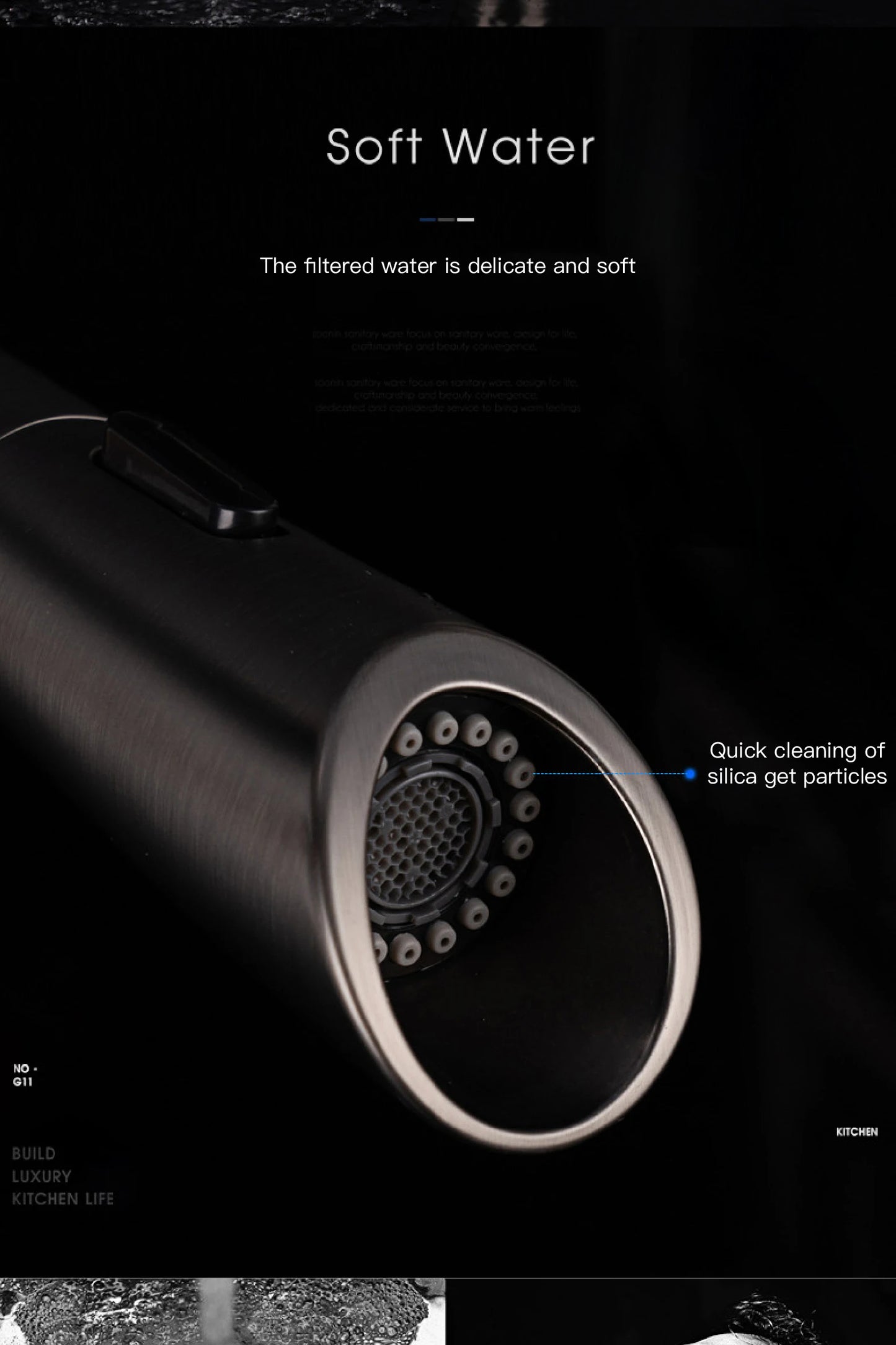 Luxuriöser Küchenarmatur aus grauem Messing in Gun-Grau mit intelligentem Touch-Design. Einhebelmischer für heißes und kaltes Wasser mit magnetischer Saugkraft