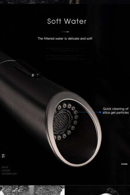 Luxuriöser Küchenarmatur aus grauem Messing in Gun-Grau mit intelligentem Touch-Design. Einhebelmischer für heißes und kaltes Wasser mit magnetischer Saugkraft