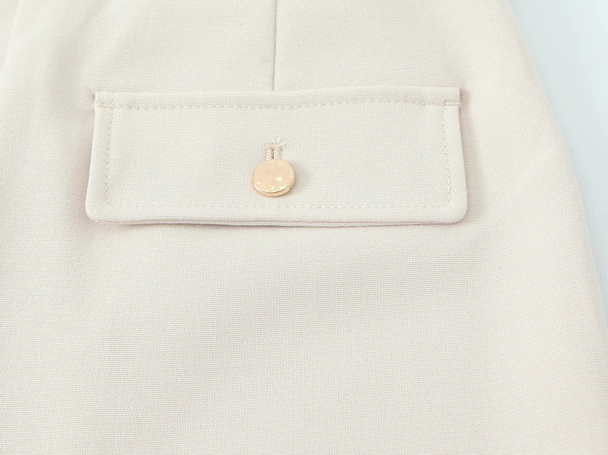 HH Women Solid Pant Set Long Sleeve O-Neck Double-Breasted Blazers+High Waist Chain Matching Side Zipper Trousers Sets