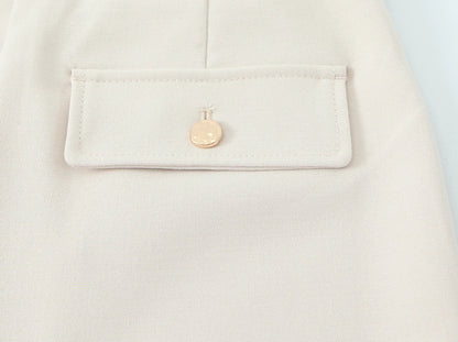 HH Women Solid Pant Set Long Sleeve O-Neck Double-Breasted Blazers+High Waist Chain Matching Side Zipper Trousers Sets