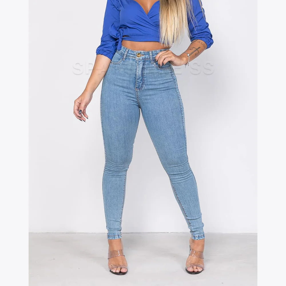 Women's Elastic Pencil Pants 2024 High Waisted Casual Trousers Slimming Streetwear Female Push Up Fashion Skinny Denim Jeans.