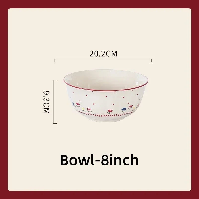 SOLECASA Ceramic Tableware Pastoral Style Rice Soup Bowl Fruit Salad Bowl Dish Pasta Dessert Plate Dinnerware Table Decoration.