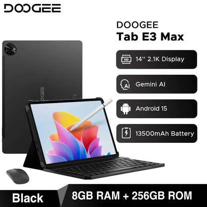 DOOGEE Tab E3 Max Tablet PC Android 15 Gemini AI Quad Speakers 14'' 2.1K Display 32GB(8+24) RAM 256GB ROM 13500mAh Battery Pad
