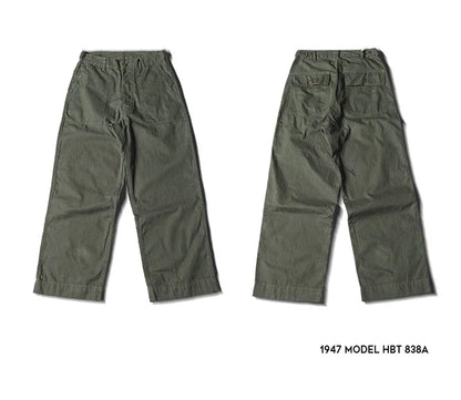 Bronson 1947 Model 838A OD7 Fatigue Utility Pants Men HBT OG-107 Baker Trousers.