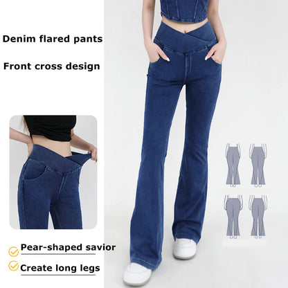 Casual Jeans Womens Activewear Women Bell Bottom Pants High Waist Yoga Flare Leggings 4 Way Stretch Denim Fitness Workout Sports.