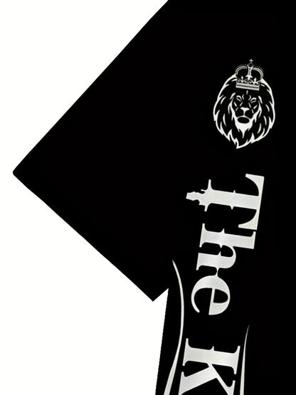 Fashionable summer men's new creative lion print soft and breathable round neck T-shirt pants set outdoor street style clothing.