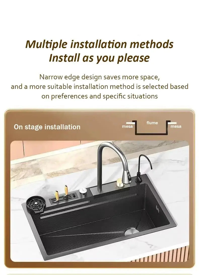 High-end stainless steel Kitchen Sink Matte Square Kitchen Accessories Large Single Sink Wash Basin With Faucet