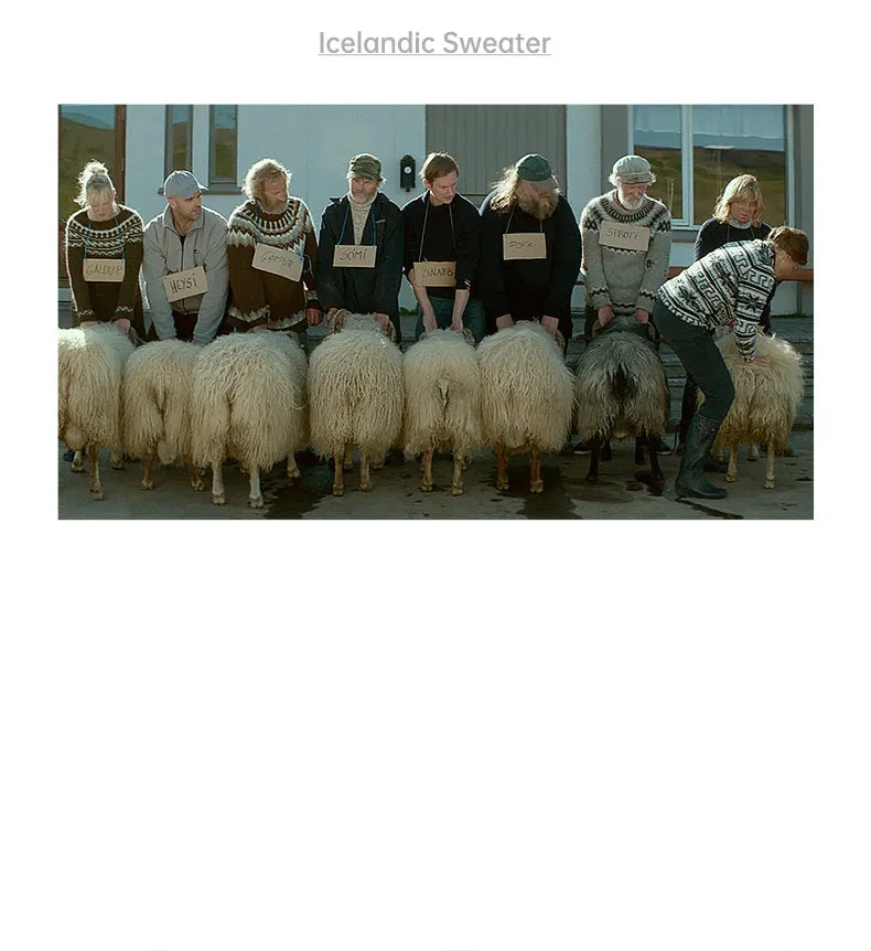 Maden Vintage Heavyweight Fair Isle Icelandic Sweater Round Neck Jacquard Bottom Knitwear Thickened Warm Pullovers for Christmas.