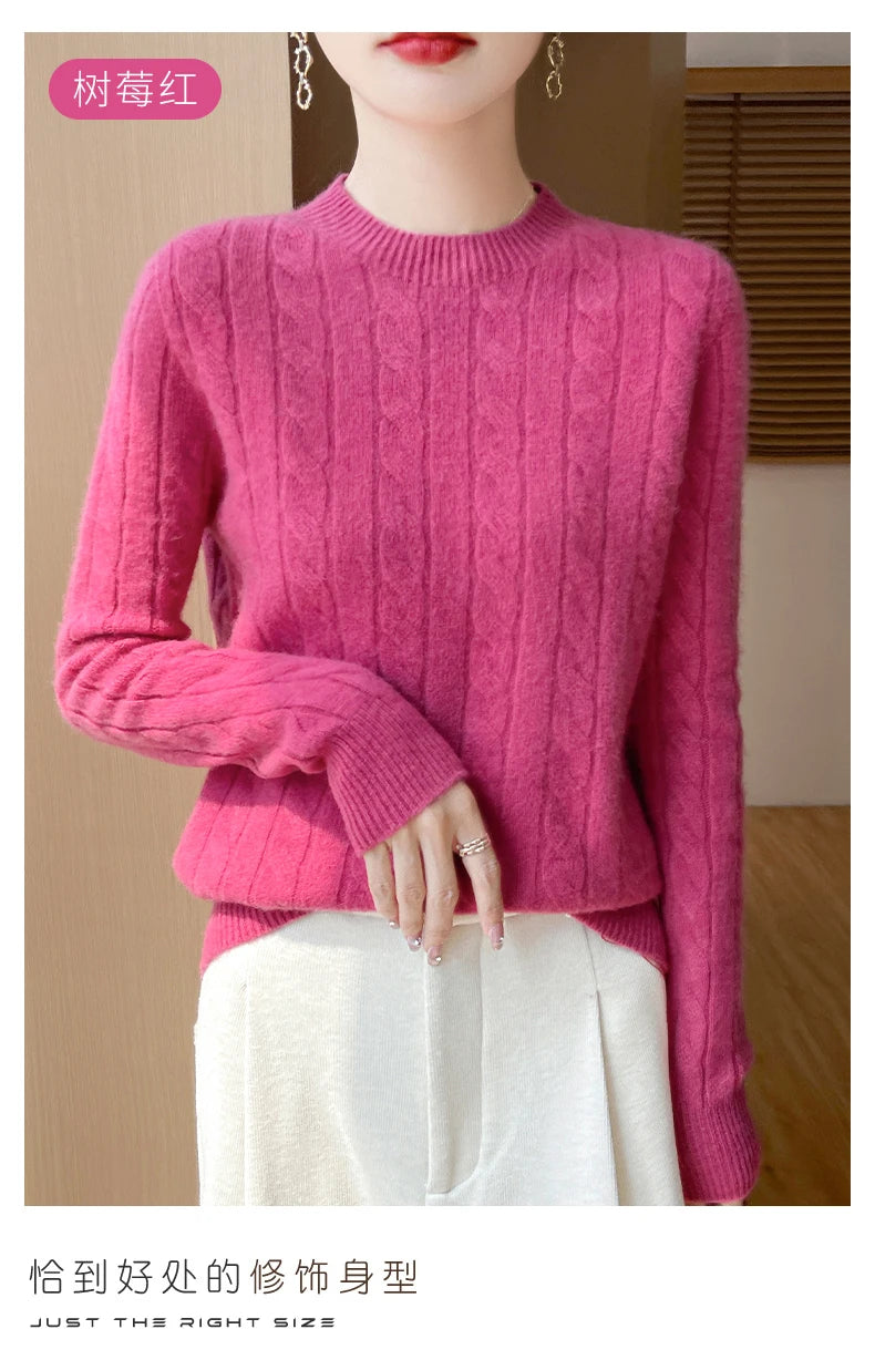 Frauen 100% Merino Wolle Verdickung Pullover Oansatz Gestrickte Twisted Pullover Herbst Winter Kaschmir Langarm Kleidung Basis Tops
