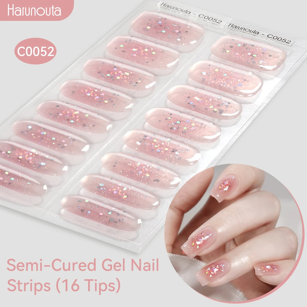 Harunouta Gradient Semi Cured Gel Nail Sticker Long-Lasting UV Nail Sticker UV/LED Extension Gel Nail Foil Gel Polish Full Cover
