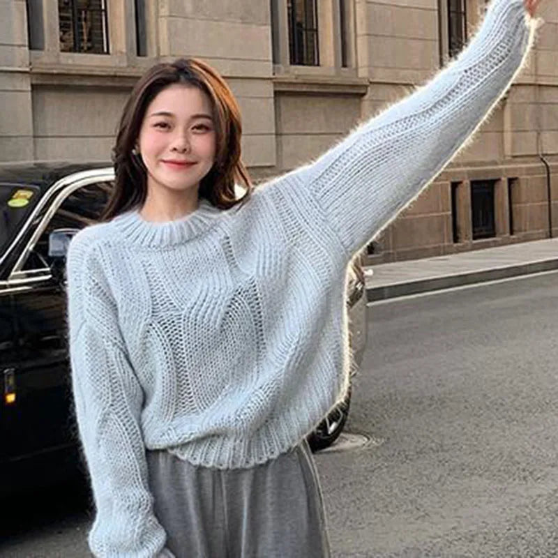 Biyaby Twist Gestrickte Pullover Frau Herbst Winter Faul Stil Oansatz Feste Pullover Frauen Casual Grundlegende Lose Pullover Damen.