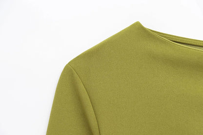 HH Spring Woman Fashion Pleated Decoration Casual Slim Elasticity Top Women Solid 5-Color Asymmetrical Slant Collar Tops.