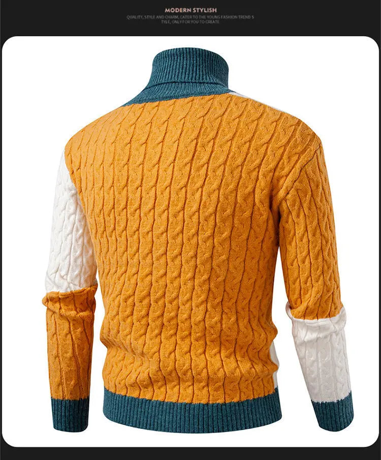 #8621 Spliced Color Turtleneck Sweater Men Long Sleeve Knitted Pullover Male Teenager Pullover Hombre Thick Autumn Winter.