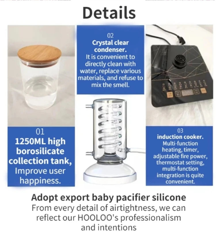 HOOLOO 2.4L Water Distiller Distillation Kit Home Fragrance Distillation Device Hydrosol & Essential Oil Distiller Equipment.