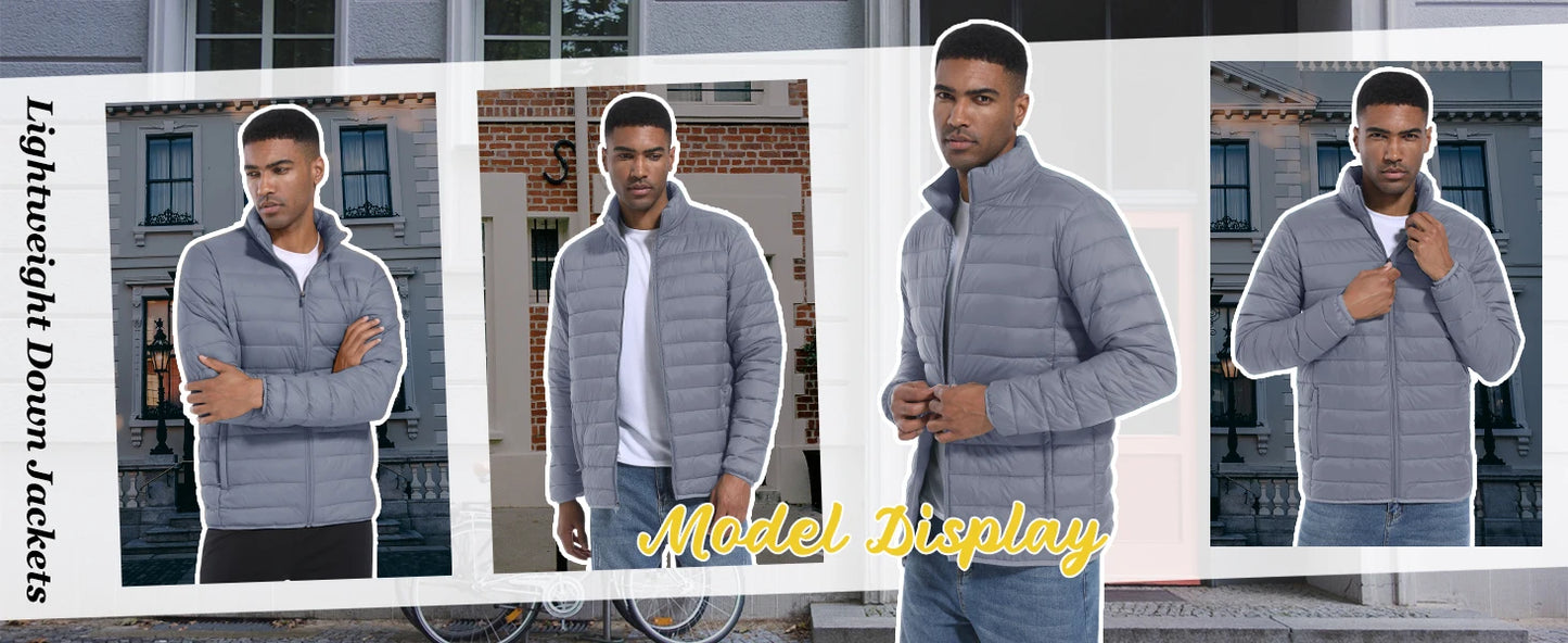 TACVASEN Stand Collar Lightweight Puffer Jackets Mens Quilted Jacket Water Resistant Ripstop Down Insulated Windbreaker Coats.