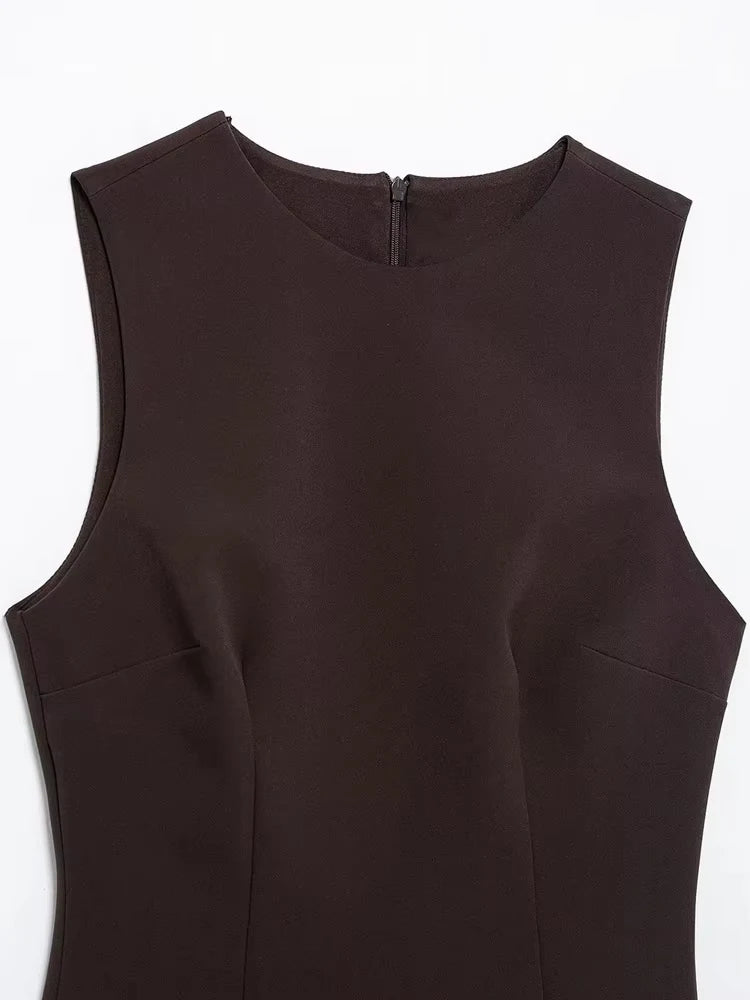 TRZA Wome Mode Mit Tüll Mini Kleid O Neck Ärmellose Zurück Zipper Weibliche Kleider Vestidos Mujer.