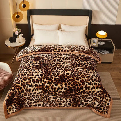 Double Layer Winter Thicken Raschel Plush Weighted Blanket For Bed Warm Heavy Blankets Throw Printed Flowers Fluffy Soft Carpet