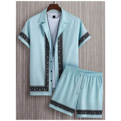 Casual Y2k Men's Shorts, Fashionable Men's Short-sleeved Shirts, Summer Short-sleeved Shirts And Beach Shorts Men's Sets.