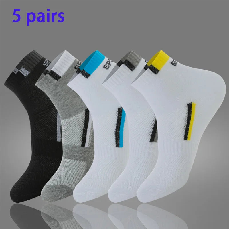 5 Pairs of Autumn and Winter MEN'S Sports Socks for Summer Leisure, Sweat Wicking, Lightweight and Breathable Basketball Socks.