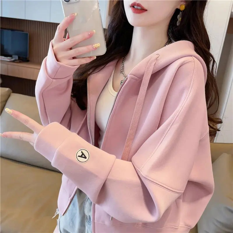 Hoodies Sweatshirt for Women Cropped Full Zip Up 2025 Trend 2000s Y2k Style Dropshiping Matching with Zipper Woman Hooded Tops.
