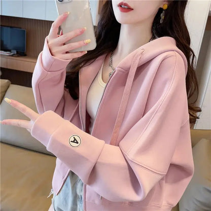 Hoodies Sweatshirt for Women Cropped Full Zip Up 2025 Trend 2000s Y2k Style Dropshiping Matching with Zipper Woman Hooded Tops.