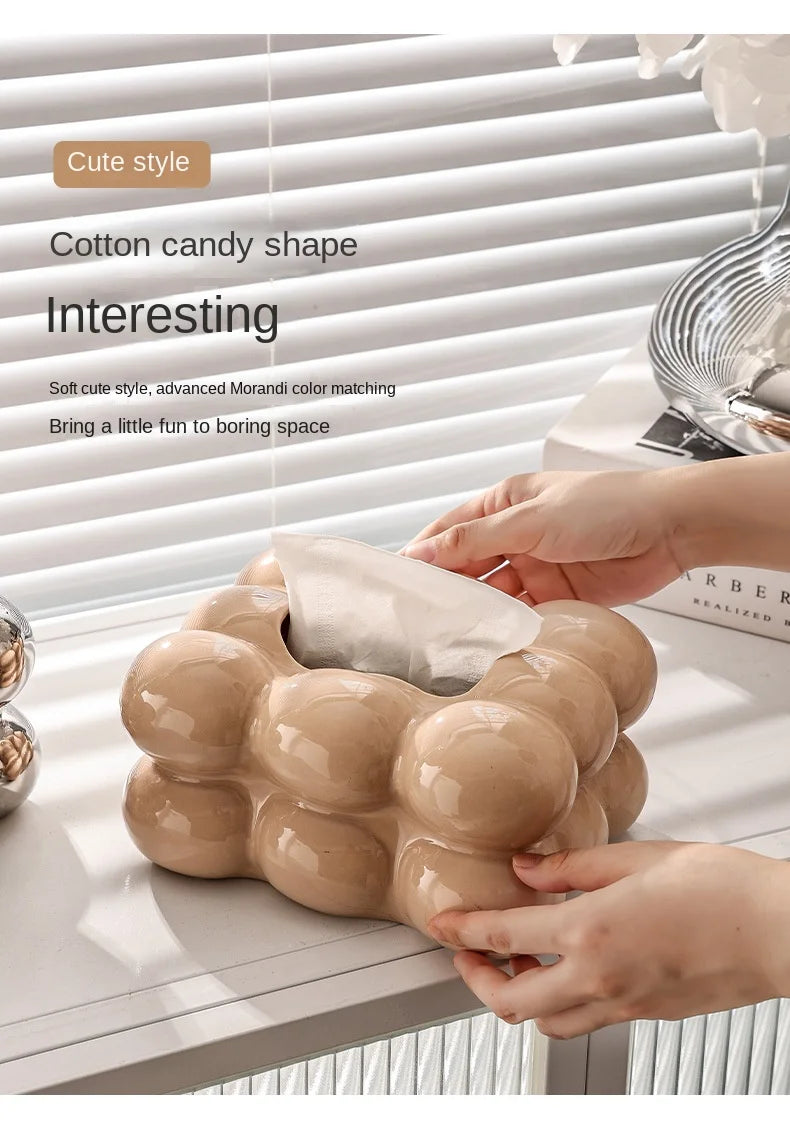 Cotton Candy Drawer Tissue Box Ceramic Light Luxury Home Living Room Creative Table Tissue Box Modern Ceramics Tissue Case.