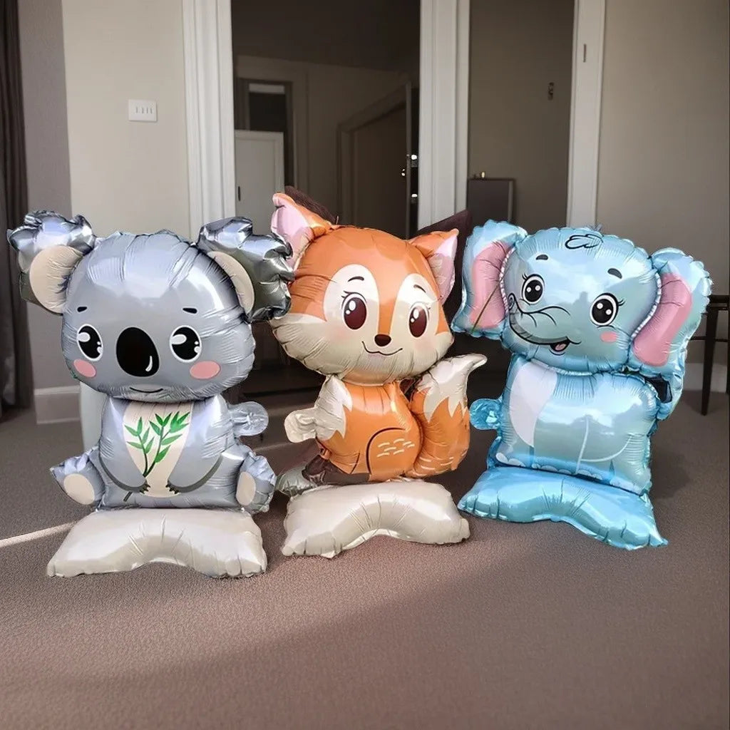 3/2 Stück Dschungel-Tier-Folienballons mit Ständer – Koala-Elefant-Fuchs für Geburtstag, Hochzeit, Karneval, Themendekorationen.