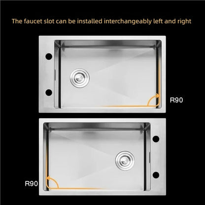 Stainless Steel Kitchen Sink Transversal Side Holes Large Size Single Slot Household Cafeteria Dish and Wash Vegetable Basin
