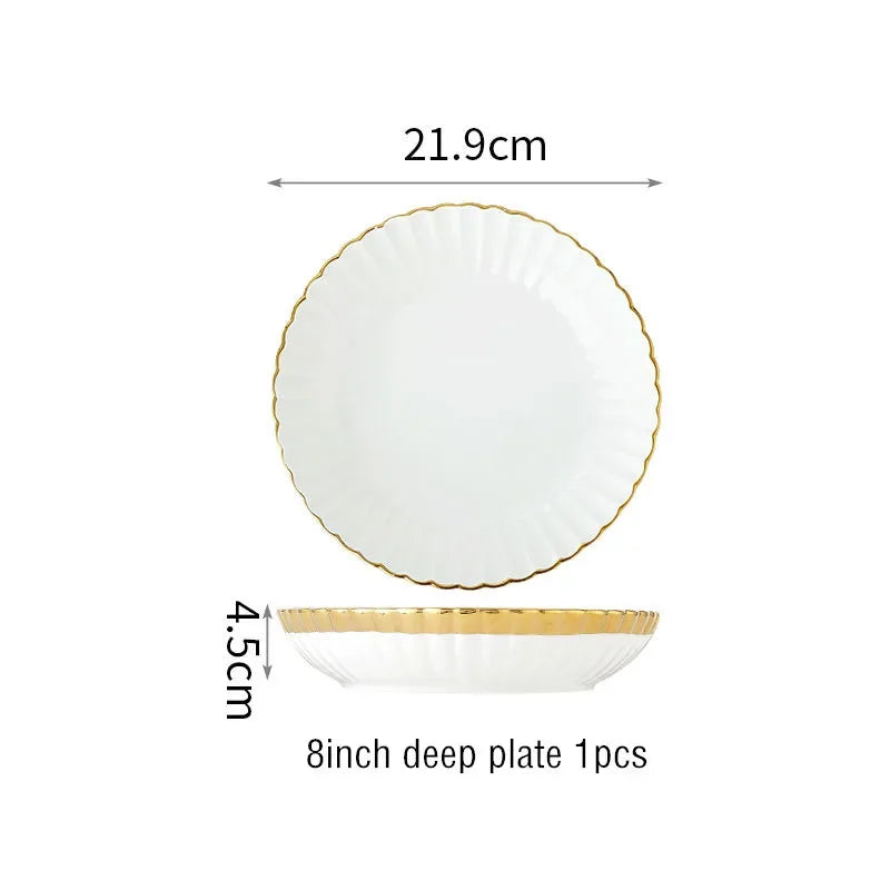 1pcs Upgrade white porcelain plates for food, dinner dishes, salad, soup bowls, ceramic porcelain plates, and tableware