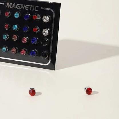 12 Pair(24pcs)/lot 3/4/5/6/7mm Round Crystal Rhinestone Magnet Stud Earring Punk Womens Mens Magnetic Fake Ear Plug Jewelry.