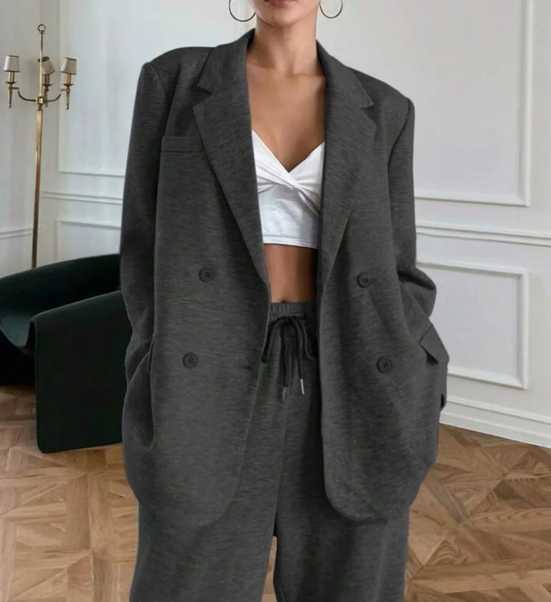 2025 New Women's Solid Color 2-piece Long Sleeve Sports Jacket And High Waist Pants Office Women's Set.