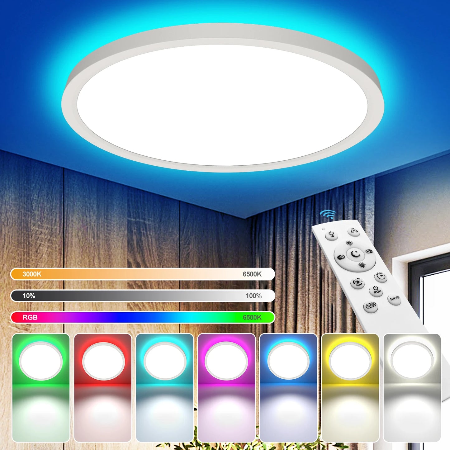 220V LED Deckenleuchte dimmbar mit Fernbedienung 24W 2700LM RGB 3000K-6500K runde Deckenleuchte für Wohnzimmer Schlafzimmer.