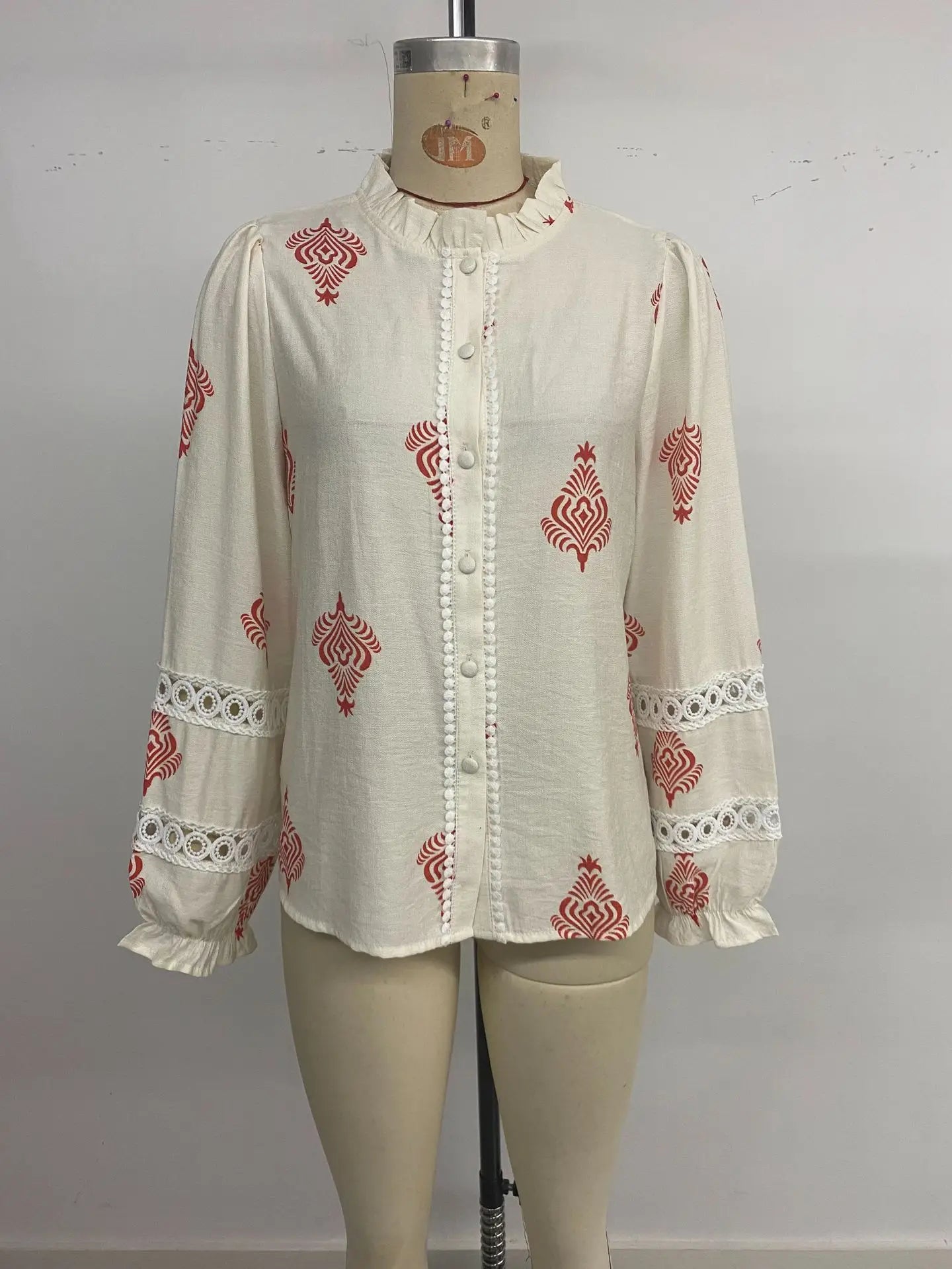 Women's Printed Casual Trendy Stand Collar Single-breasted Loose Shirts European New Fashion Female Ethnic Clothes Tops Cardigan.