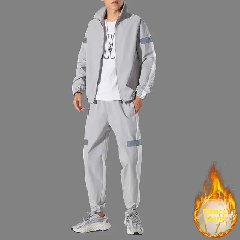 Trendy Men's Sportswear Set Casual Open Cardigan Sweatshirt Jacket with Pants Autumn Winter New Style Cross-Border Clothing.