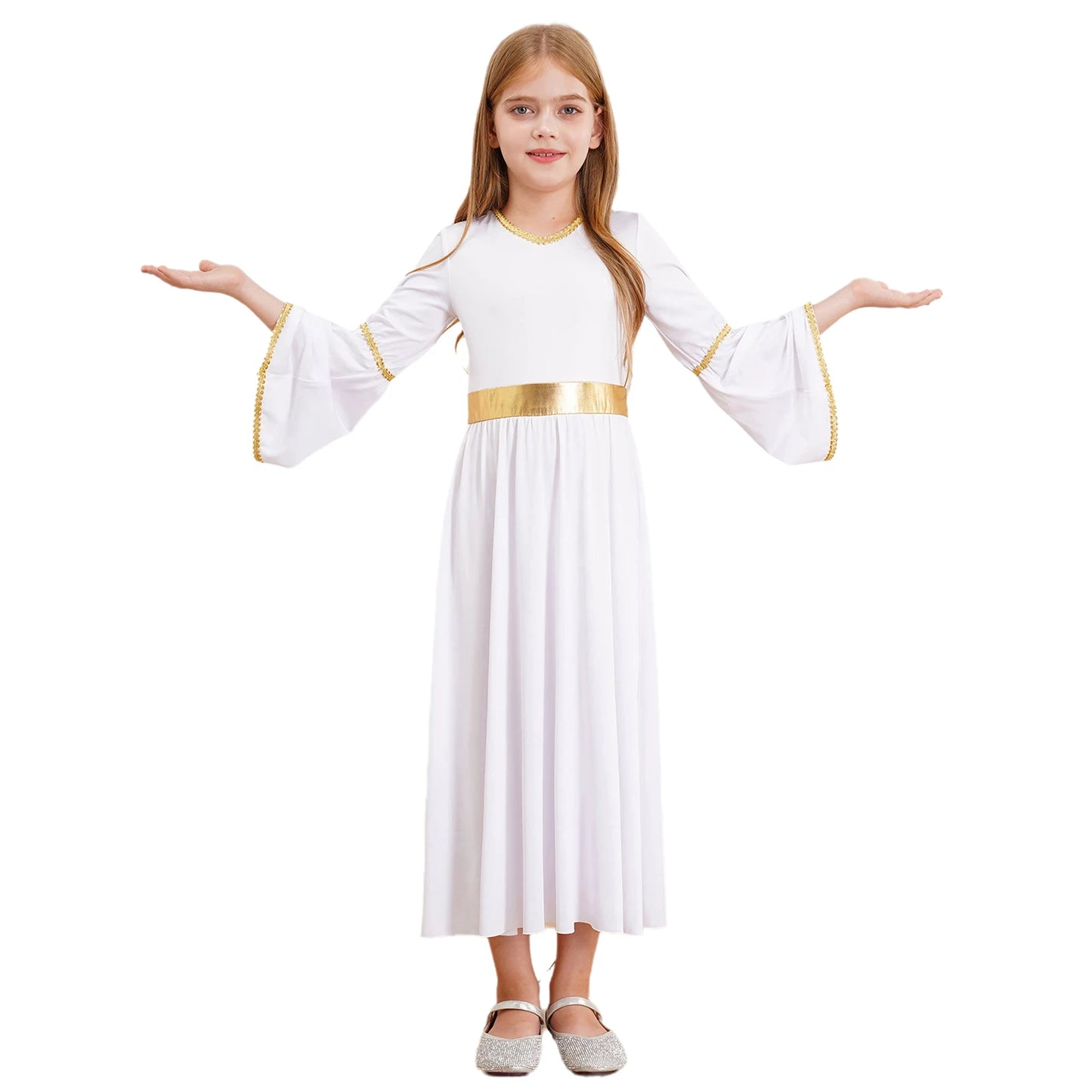 Kinder Mädchen Engel Kostüm Weiß Griechischer Gott Robe Halloween Cosplay Kleid Rollenspiel Karneval Performance Kleid mit Flügeln Dress Up.