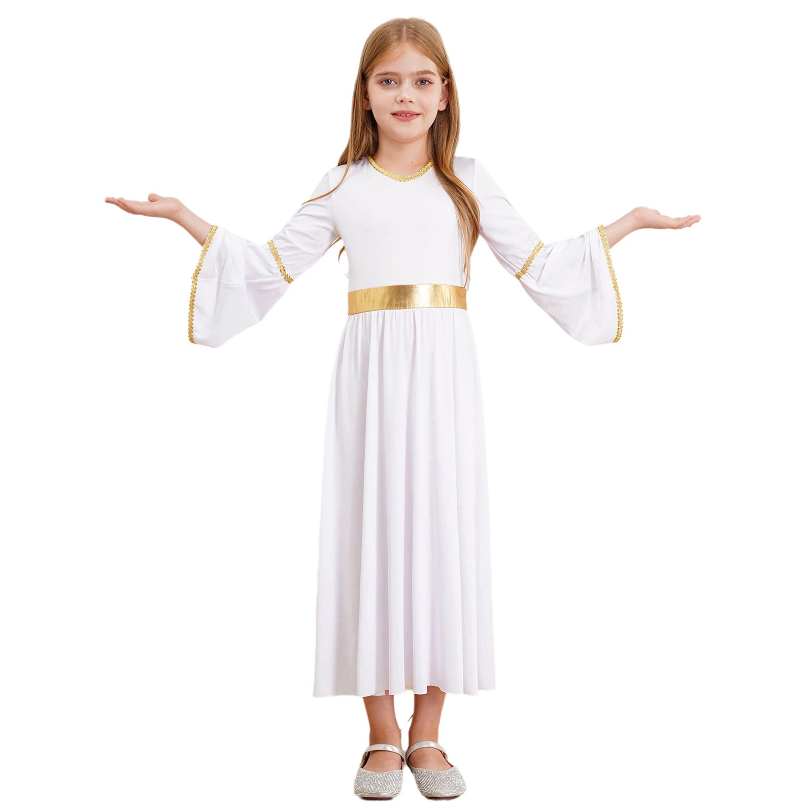 Kinder Mädchen Engel Kostüm Weiß Griechischer Gott Robe Halloween Cosplay Kleid Rollenspiel Karneval Performance Kleid mit Flügeln Dress Up.