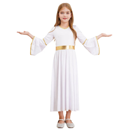 Kinder Mädchen Engel Kostüm Weiß Griechischer Gott Robe Halloween Cosplay Kleid Rollenspiel Karneval Performance Kleid mit Flügeln Dress Up.