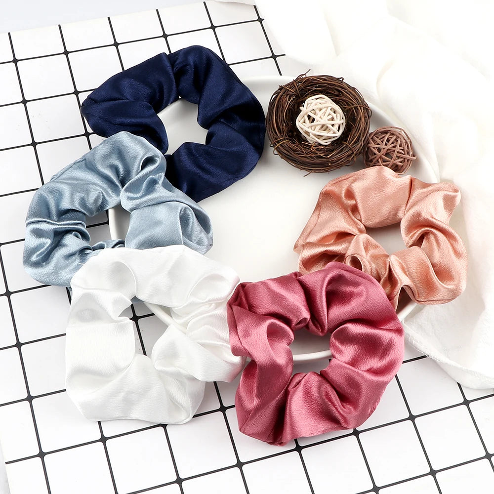 5Pcs/Lot Girl Pink Red Hair Band Accessories Fashion Large Hair Ties Solid Color Elastic Scrunchies For Women Ponytail Hairstyle