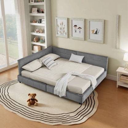 Modernes Einzelbett 90*200 cm, hautfreundliches Samtdesign, Babybett mit hoher Rückenlehne, Beige und Dunkelgrau (ohne Matratze)