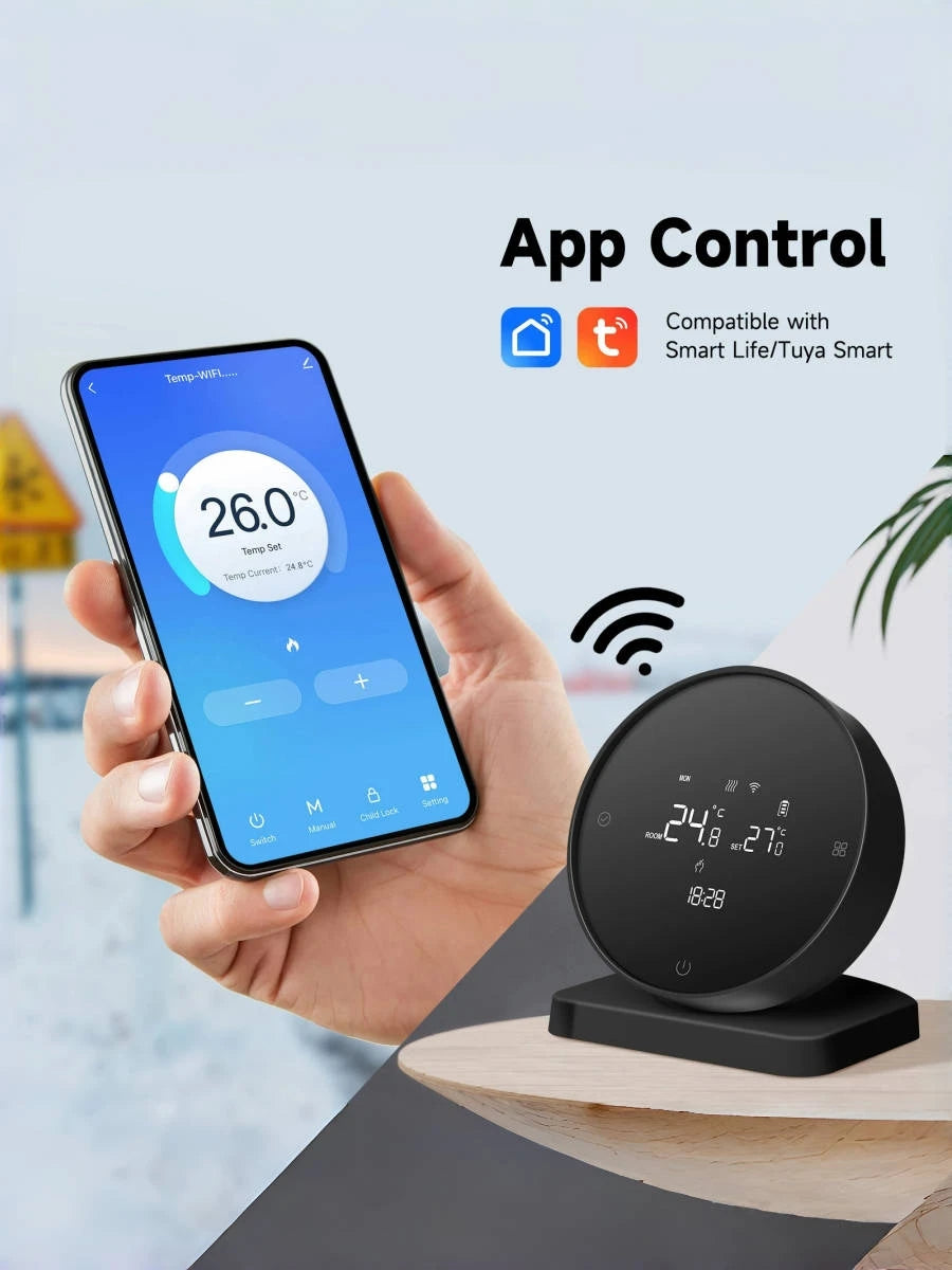RKHK Tuya WiFi Smart Thermostat，RF Wireless Receiver Temperature Controller，For Water Gas Boiler Support Alexa and Google Home.