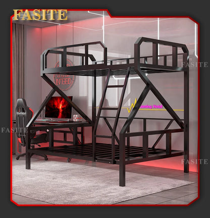 Premium E-Sport-Etagenbett aus Eisen, Hotel, Apartment, Schule, Schlafsaal, Bett, schwarzer Rahmen, Hochbett für Erwachsene, Camas, Schlafzimmermöbel