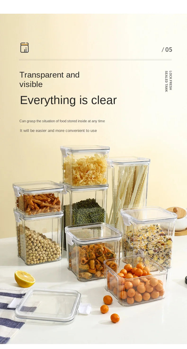 Large Capacity Waterproof Transparent Sealed Jar Multi-size Scene Kitchen Candy Dried Grain Storage With Lid Fridge Storage Tank.