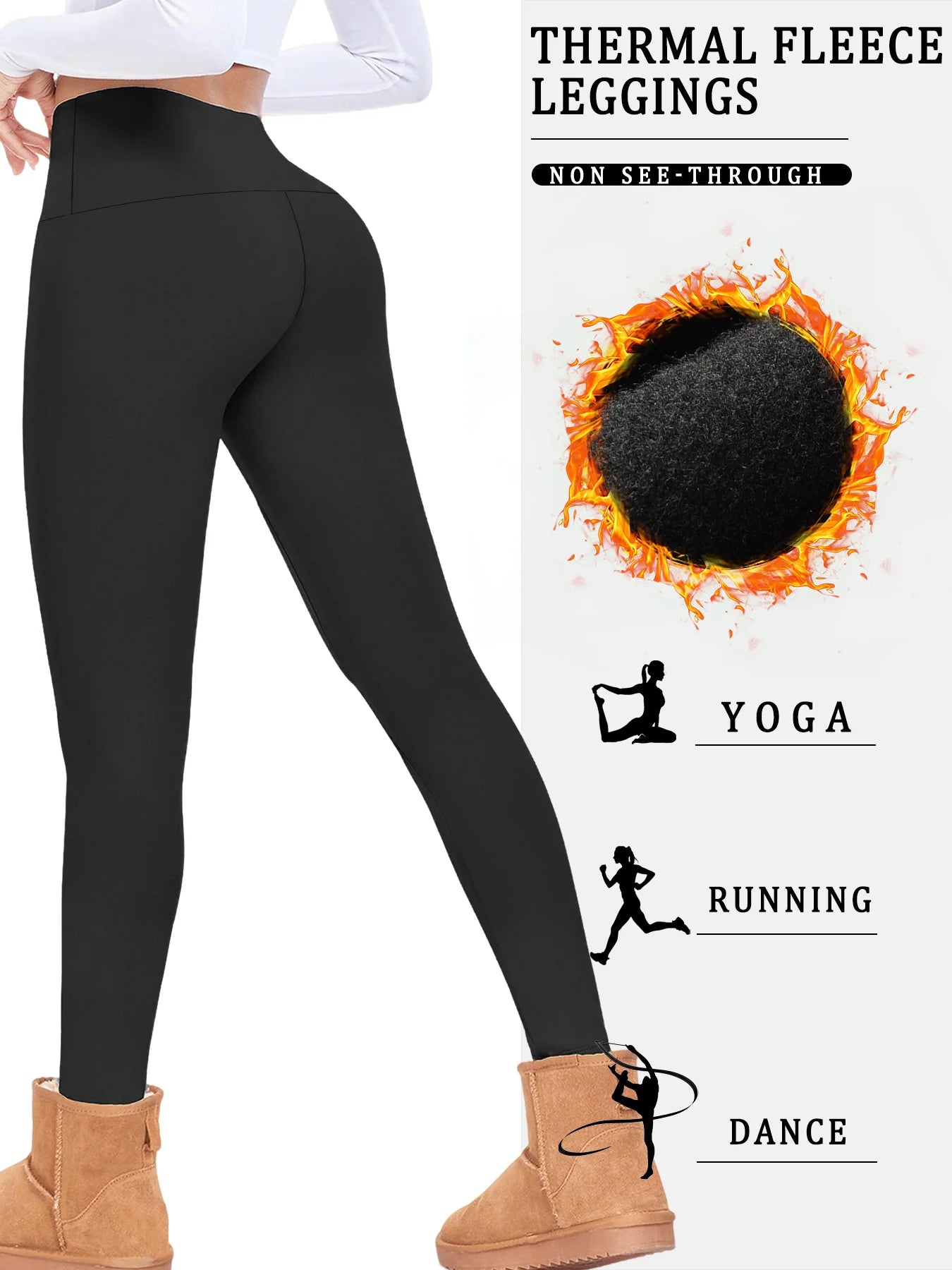 Womens Thermal Fleece Lined High Waisted Leggings. Workout Winter Warm Thick Tights Soft Yoga Pants.