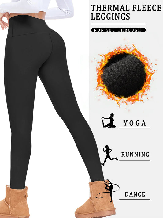 Womens Thermal Fleece Lined High Waisted Leggings. Workout Winter Warm Thick Tights Soft Yoga Pants.