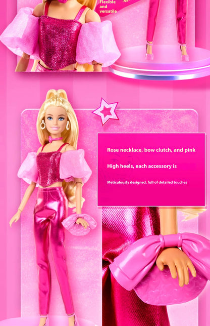 Genuine Barbie Deluxe Style Dolls Pink Dress Outfit Blond Hair Knot Bow Accessories Toys For Girls Sweet Birthday Gift In Stock.